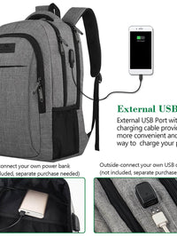 MATEIN Travel Laptop Backpack with external USB port for convenient phone charging, designed in austere grey.