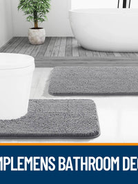OLANLY grey chenille bathroom rugs, ultra-absorbent, soft mats that complement bathroom decor and enhance comfort.
