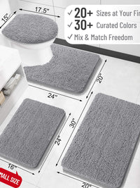 OLANLY grey bathroom rugs in various sizes, featuring plush chenille for comfort and style in home decor.