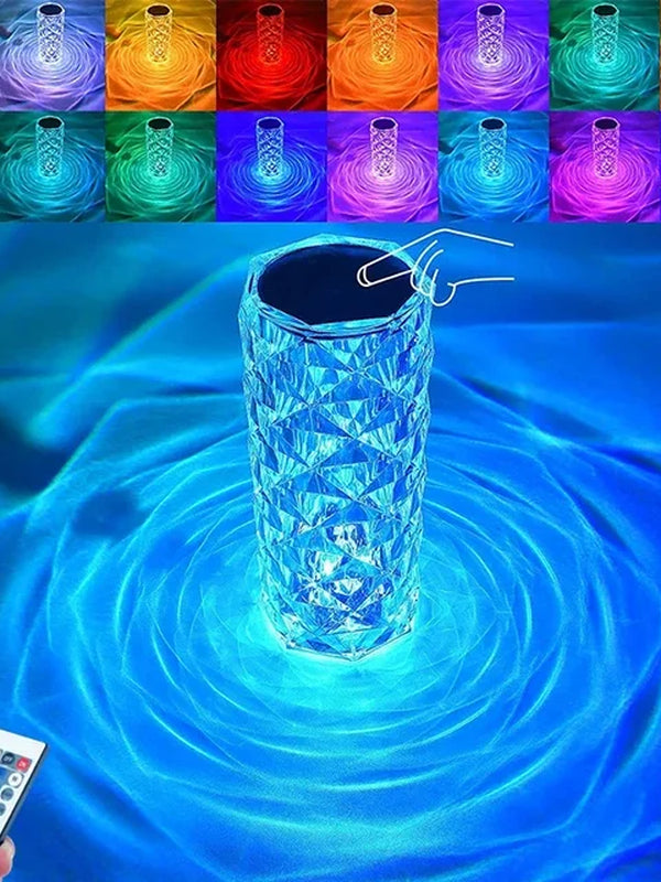LED Crystal Rose Table Lamp USB Rechargeable 16 Color Touch Romantic Diamond Night Lamp Home Decoration Ambient Light Bedroom