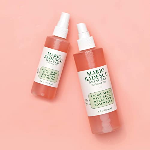 Mario Badescu Facial Spray with Aloe, Herbs and Rose Water for All Skin Types, Face Mist that Hydrates, Rejuvenates & Clarifies, 4 FL OZ