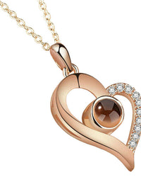 Silver Rosegold Plated 100 Language I Love You Projection Heart Pendant Necklace
