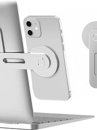 Streamline Your Workspace: Sleek Magnetic Laptop Phone Holder - Perfect for Computer Monitors, Slim & Foldable Design Compatible with iPhone 14/13/12 Series and All Smartphones