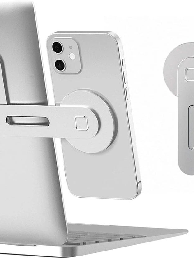 Streamline Your Workspace: Sleek Magnetic Laptop Phone Holder - Perfect for Computer Monitors, Slim & Foldable Design Compatible with iPhone 14/13/12 Series and All Smartphones