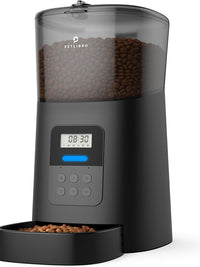 Automatic Dog Feeder 6L Auto Dry Food Dispenser for Dog and Cat with Lock Lid for Naughty Pet, Timed Cat Feeder Low Food Indication Anti-Clog up to 50 Portion & 6 Meals Daily, Black