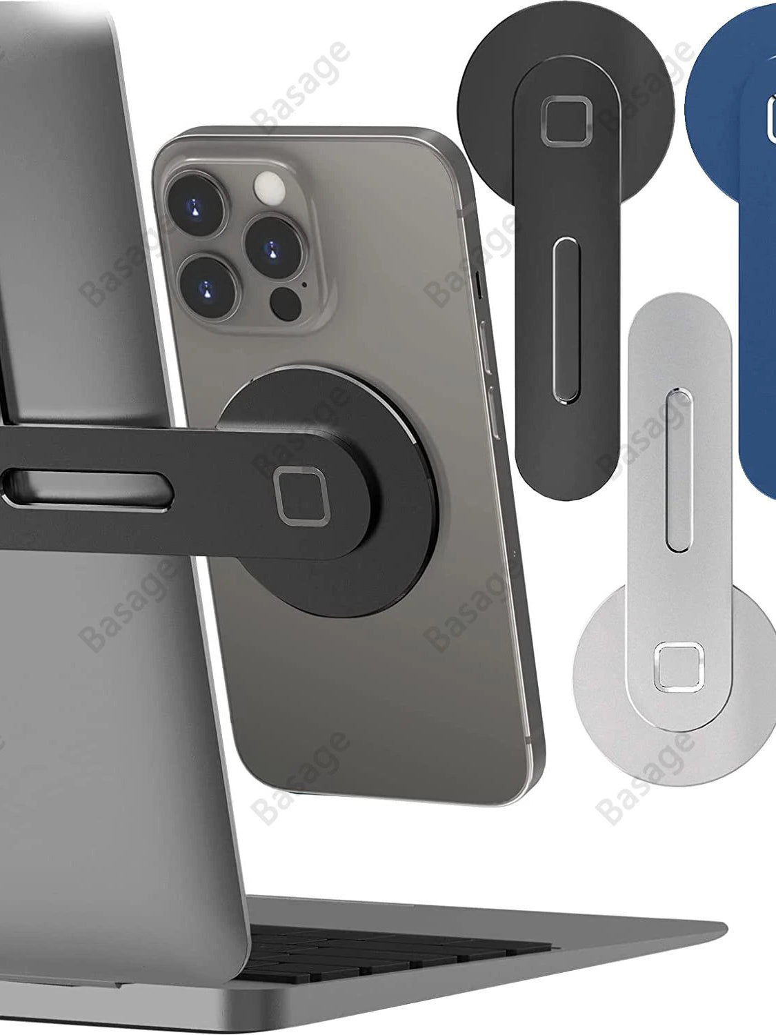 Streamline Your Workspace: Sleek Magnetic Laptop Phone Holder - Perfect for Computer Monitors, Slim & Foldable Design Compatible with iPhone 14/13/12 Series and All Smartphones