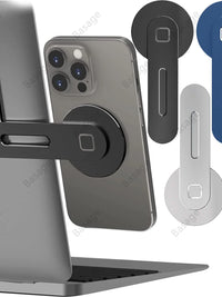 Streamline Your Workspace: Sleek Magnetic Laptop Phone Holder - Perfect for Computer Monitors, Slim & Foldable Design Compatible with iPhone 14/13/12 Series and All Smartphones