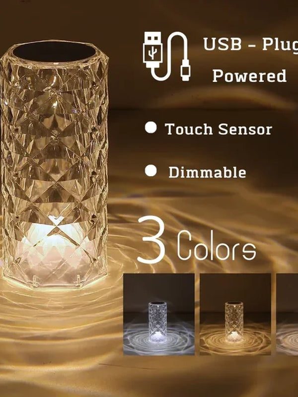LED Crystal Rose Table Lamp USB Rechargeable 16 Color Touch Romantic Diamond Night Lamp Home Decoration Ambient Light Bedroom