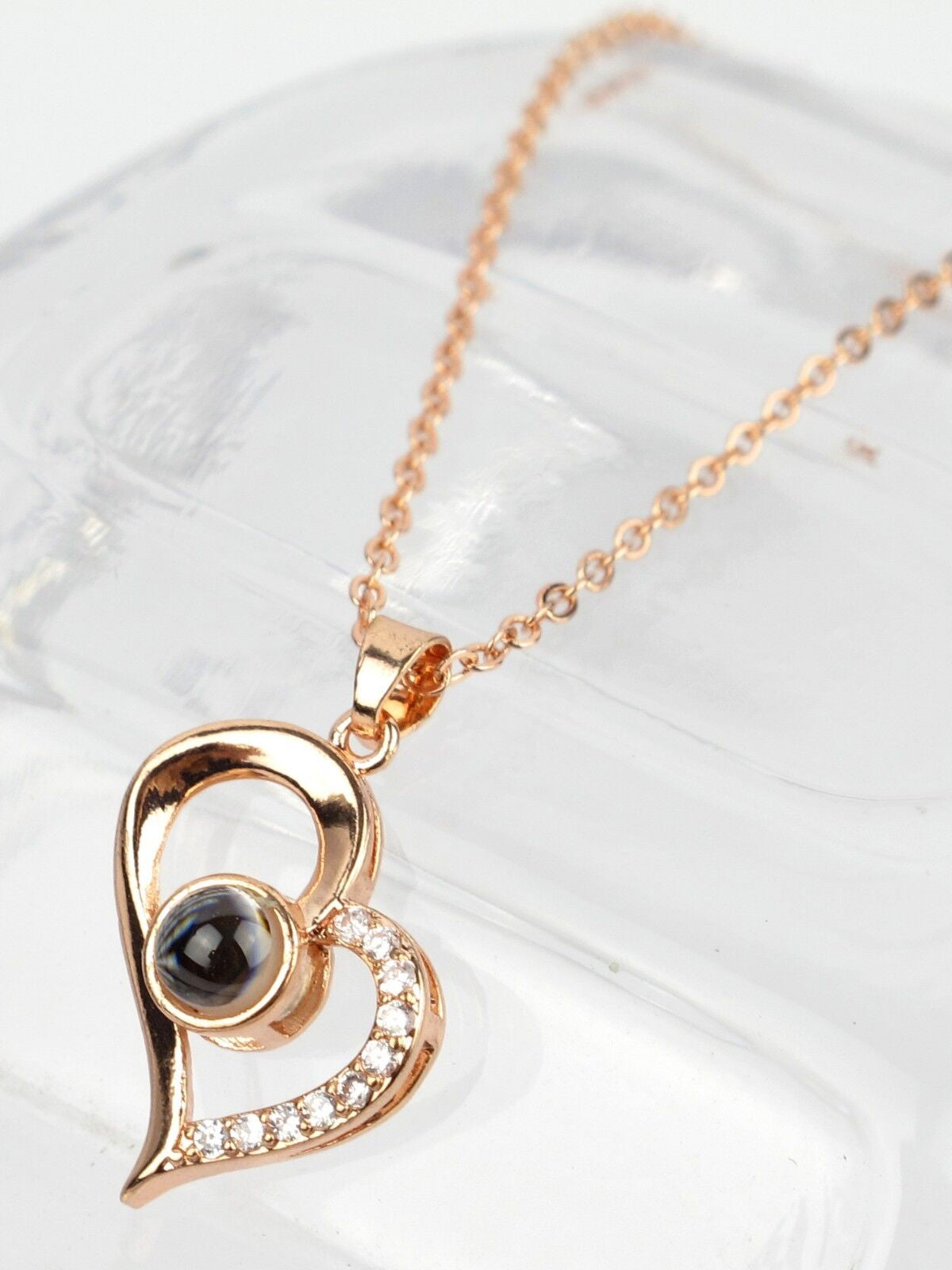 Silver Rosegold Plated 100 Language I Love You Projection Heart Pendant Necklace