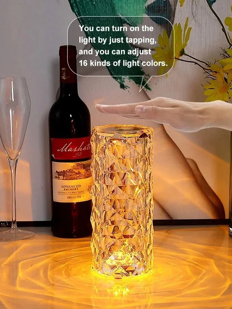 LED Crystal Rose Table Lamp USB Rechargeable 16 Color Touch Romantic Diamond Night Lamp Home Decoration Ambient Light Bedroom
