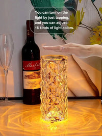LED Crystal Rose Table Lamp USB Rechargeable 16 Color Touch Romantic Diamond Night Lamp Home Decoration Ambient Light Bedroom