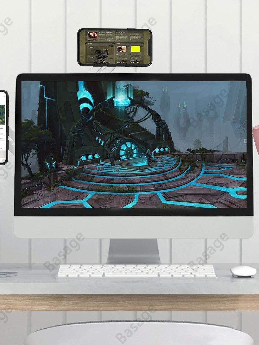 Streamline Your Workspace: Sleek Magnetic Laptop Phone Holder - Perfect for Computer Monitors, Slim & Foldable Design Compatible with iPhone 14/13/12 Series and All Smartphones