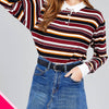 Ladies fashion plus size long sleeve multi striped dty brushed shirts