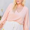 V Neck Bubble Sleeve Solid Top