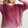 Ombre Print Long Sleeve Top With Gathered Front Detail And Raw Hem