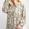 Plus Size Long Sleeve Distressed Printed Rayon Pullover Top