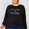 Black "monday Sunday" Print Long Sleeve Relaxed Sweatshirt Top