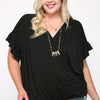 Solid Viscose Knit Surplice Top With Ruffle Sleeve