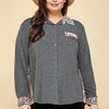 Plus Size Printed Patchwork Contrast Button Up Shirt