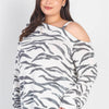 Plus White & Charcoal Zebra Flannel Cold Shoulder Long Sleeve Top