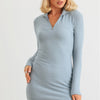 Blue Flannel Zip-up Mock Neck Mini Dress