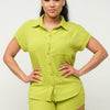 Button Down Pocket Loose Fit Top And Shorts Set