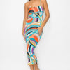 Crossed Back Marble Print Multicolor Midi Dress