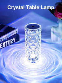LED Crystal Rose Table Lamp USB Rechargeable 16 Color Touch Romantic Diamond Night Lamp Home Decoration Ambient Light Bedroom