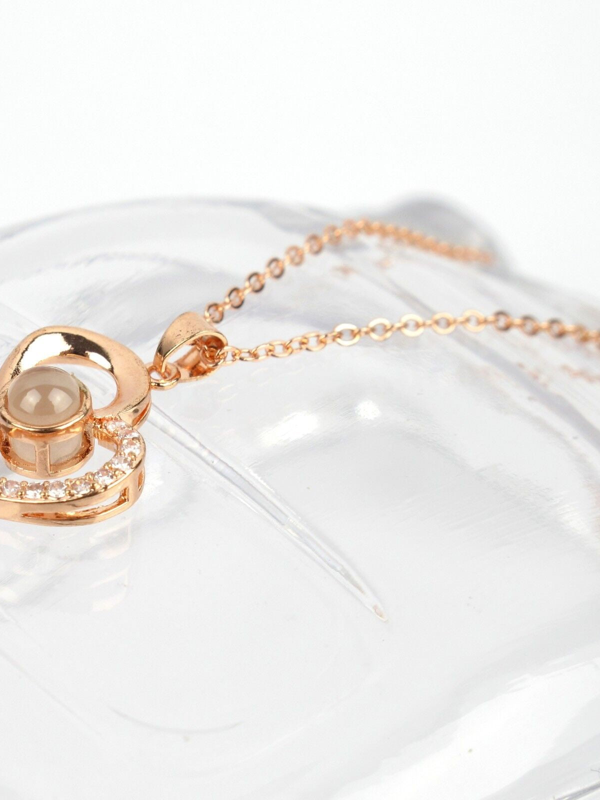 Silver Rosegold Plated 100 Language I Love You Projection Heart Pendant Necklace