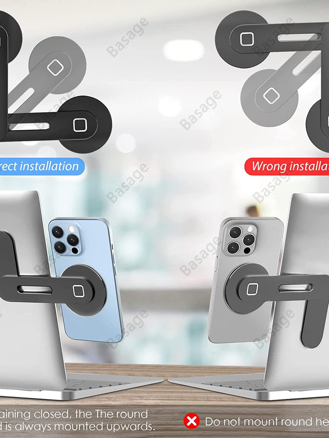 Streamline Your Workspace: Sleek Magnetic Laptop Phone Holder - Perfect for Computer Monitors, Slim & Foldable Design Compatible with iPhone 14/13/12 Series and All Smartphones