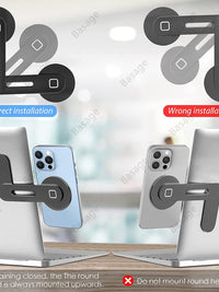 Streamline Your Workspace: Sleek Magnetic Laptop Phone Holder - Perfect for Computer Monitors, Slim & Foldable Design Compatible with iPhone 14/13/12 Series and All Smartphones