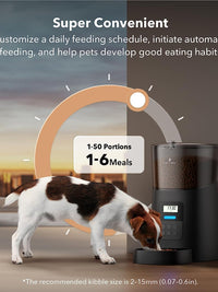 Automatic Dog Feeder 6L Auto Dry Food Dispenser for Dog and Cat with Lock Lid for Naughty Pet, Timed Cat Feeder Low Food Indication Anti-Clog up to 50 Portion & 6 Meals Daily, Black