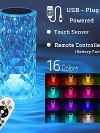 LED Crystal Rose Table Lamp USB Rechargeable 16 Color Touch Romantic Diamond Night Lamp Home Decoration Ambient Light Bedroom