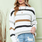 Multicolor Stripes Print Popcorn Drop Shoulder Pullover Sweater