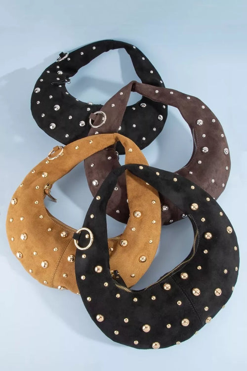 Fame Dome Studded Chrome Crescent Hand Bag