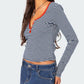 Buttoned Striped Long Sleeve T-Shirt