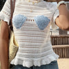 Openwork Ruffled Hem Knit Top