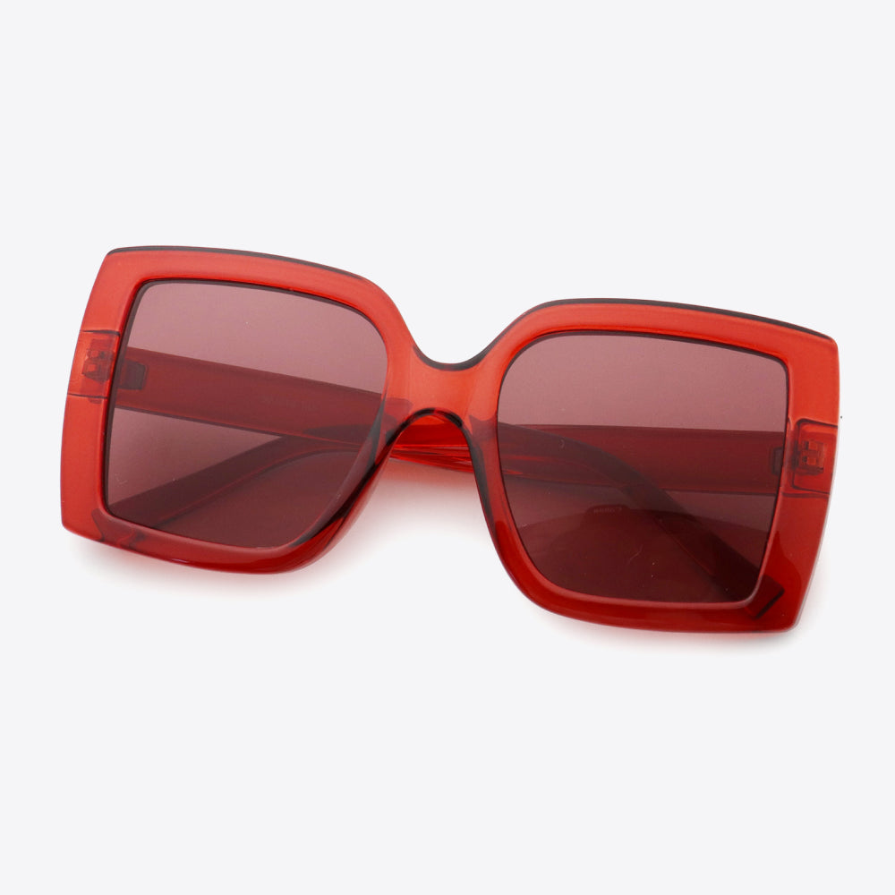 Acetate Lens Square Sunglasses in bold red color with large square frames and tinted lenses.
