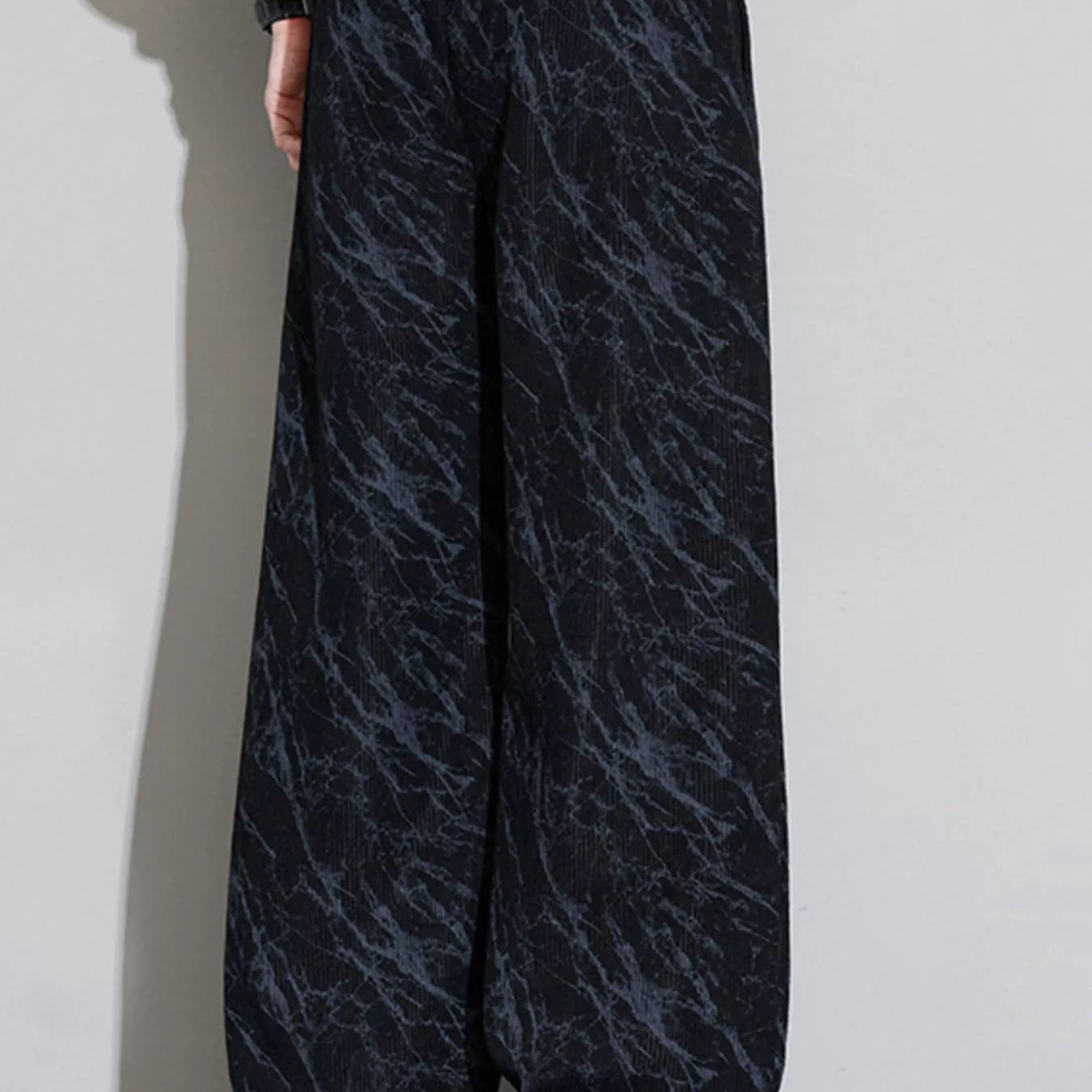 Men's Wide Leg Casual Pants in black marble pattern, featuring a relaxed and stylish design for casual wear.