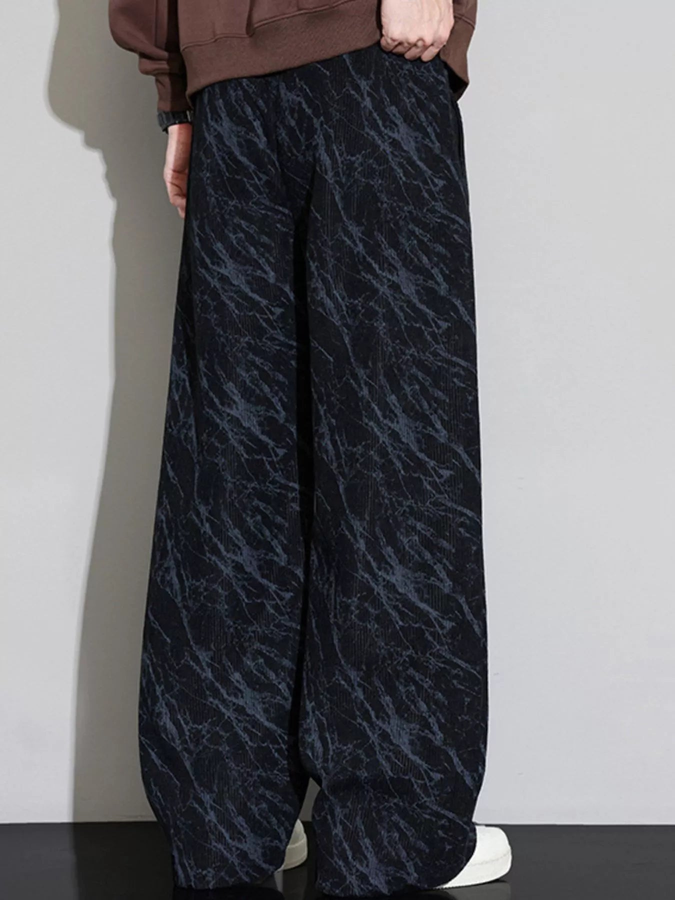 Men's Wide Leg Casual Pants in black marble pattern, featuring a relaxed and stylish design for casual wear.
