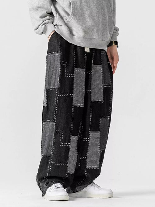 Men's Plus Size Patchwork Wide Leg Jeans
