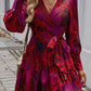 Devine Ruffled Printed Surplice Long Sleeve Mini Dress