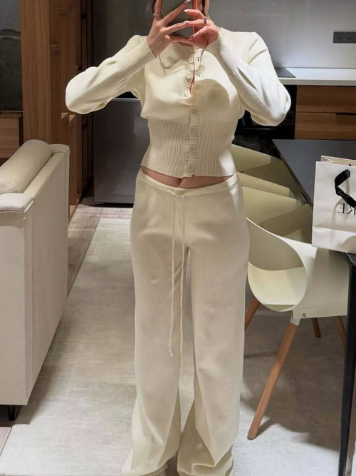 Button Up Cardigan and Pants Knit Set