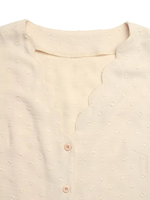 Swiss Dot Ruffled Button-Down Shirt