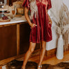 Tie Neck Puff Sleeve Velvet Dress