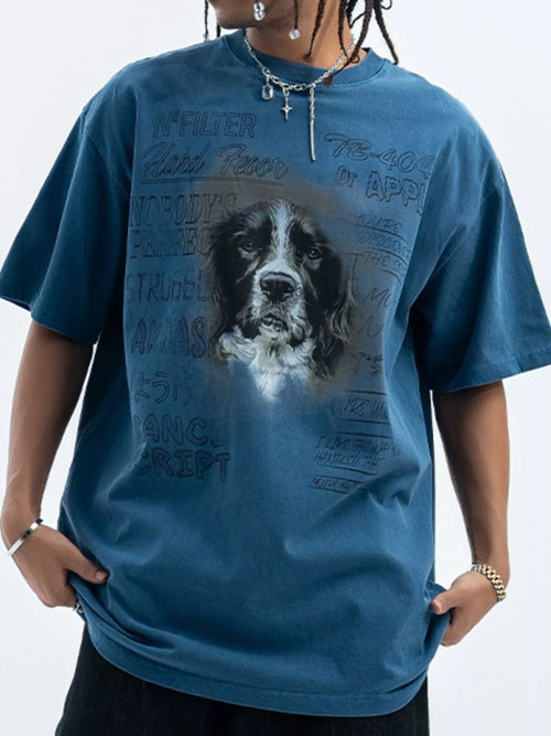Men's Dog Graphic Short Sleeve Oversized T-Shirt