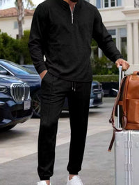 Men's zip-neck long-sleeve top and matching pants set