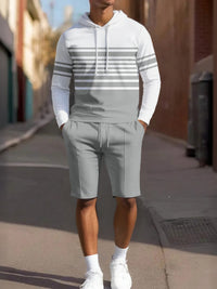 Men's striped hoodie and drawstring shorts set