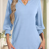 Full Size Notched 3/4 Sleeve Top Plus Size
