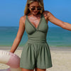 V-Neck One-Piece Swimsuit with Pockets